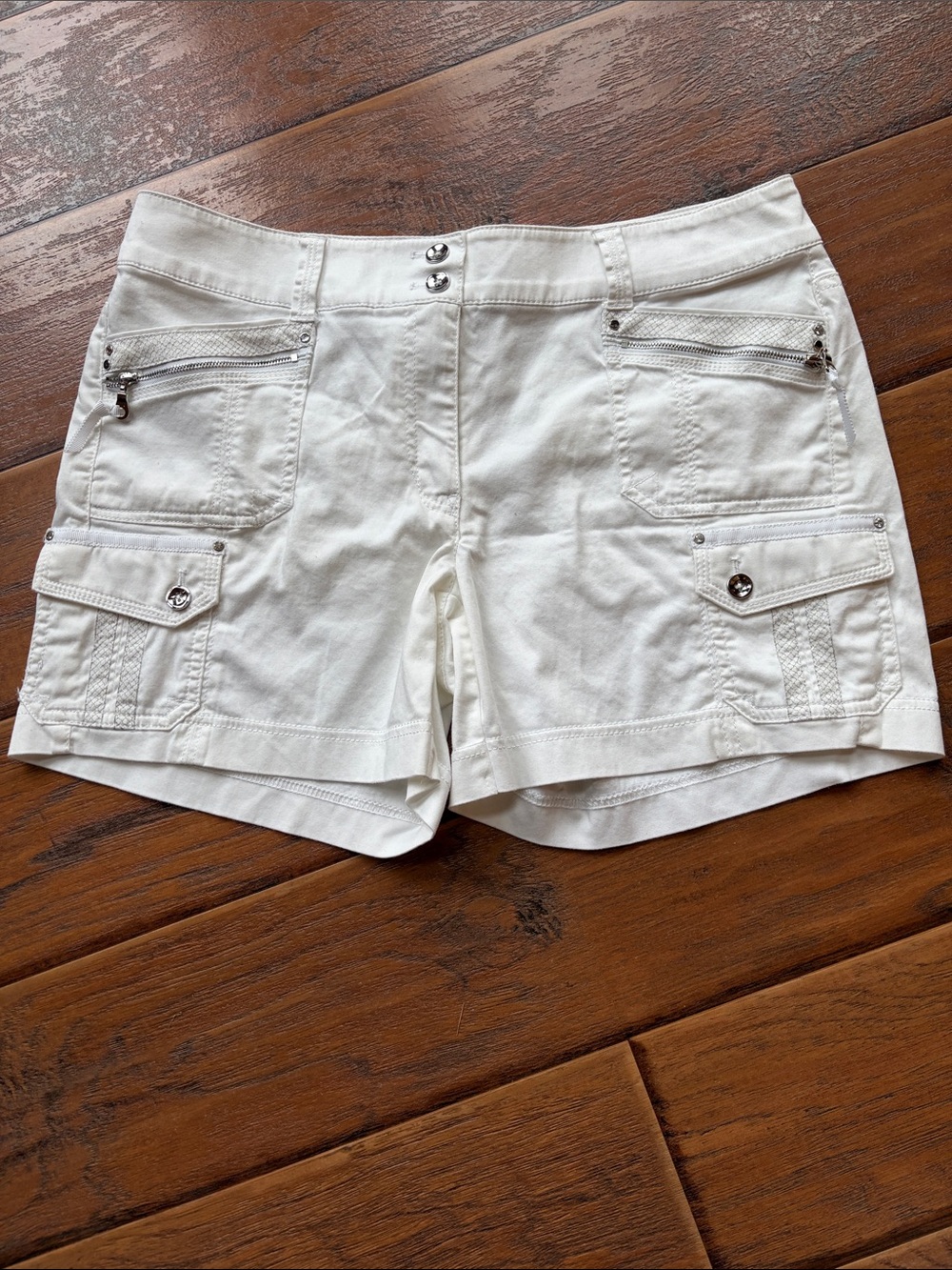 WHBM Women's White Cargo Pocket Shorts - Size 8